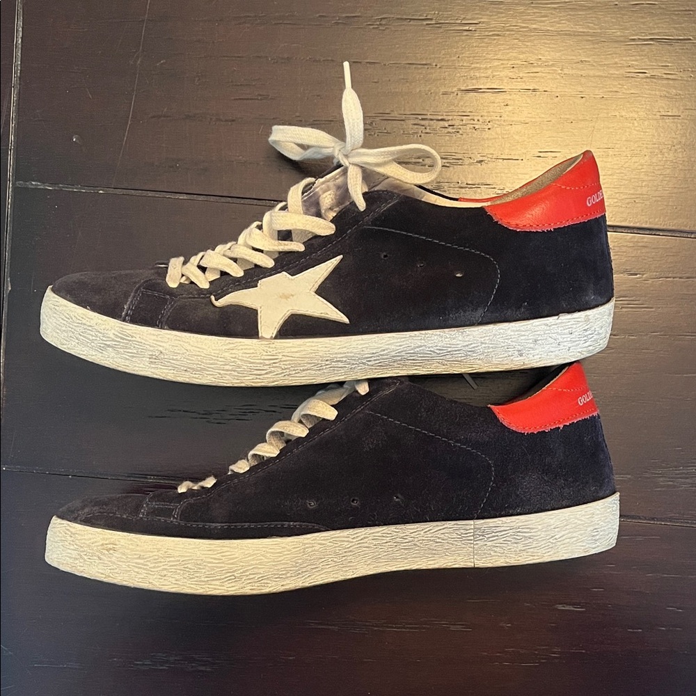 Golden Goose Navy and White Sneakers with Orange Accents - Picture 4 of 6